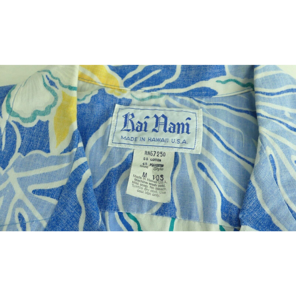 VTG Rai Nani Hawaiian Men's Shirt‎ Size M Blue Floral Tropical Made in Hawaii - Picture 3 of 8